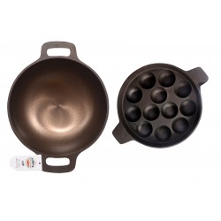 Qualy Investo 10 inches Cast Iron Kadai and 12 cavity Cast Iron Paniyaram Patra