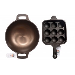 Qualy Investo 10 inches Cast Iron Kadai & 9 Cavity Paniyaram Flat Base Pan Qualy Investo 10 inches Cast Iron Kadai & 9 Cavity Paniyaram Flat Base Pan