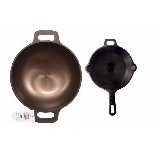 Qualy Investo 10 inches Cast Iron Kadai and 7.5 inches Cast Iron Skillet Qualy Investo 10 inches Cast Iron Kadai and 7.5 inches Cast Iron Skillet