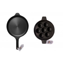 Qualy Investo 9.8 Inches Omlette Dosa Tawa and 7 cavity Cast Iron Paniyaram Pan