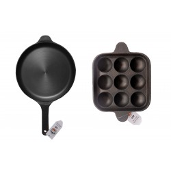 Qualy Investo 9.8 Inches Omlette Dosa Tawa and 9 cavity Cast Iron Paniyaram Pan