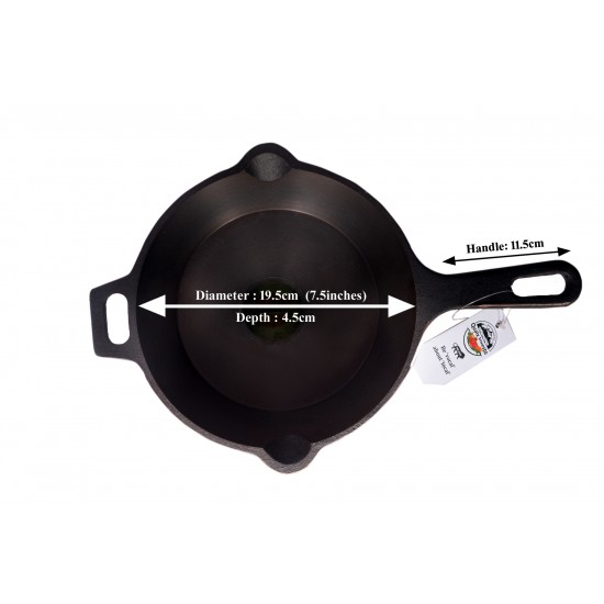 Qualy Investo Single handle 12 inch Dosa Tawa & 7.5 inches Cast Iron Skillet Frying Pan