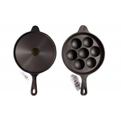 Qualy Investo Combo Cast Iron Long Handle Dosa Tawa 10.7 inch and 7 Cavity Paniyaram Pan with Flat ring Qualy Investo Combo Cast Iron Long Handle Dosa Tawa 10.7 inch and 7 Cavity Paniyaram Pan with Flat ring