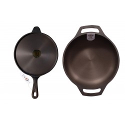 Qualy Investo Combo Cast Iron Long Handle Dosa Tawa 11 inch and 10.3 inch Jumbo Skillet Frying pan tawa.