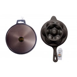 Qualy Investo Single handle 12 inch Dosa Tawa & 7 Cavity Paniyaram Pan with Flat base