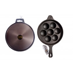 Qualy Investo Single handle 12 inch Dosa Tawa & 7 Cavity Paniyaram Pan with Flat base