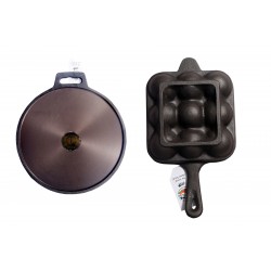 Qualy Investo Single handle 12 inch Dosa Tawa & 9 Cavity Paniyaram Pan with Flat base