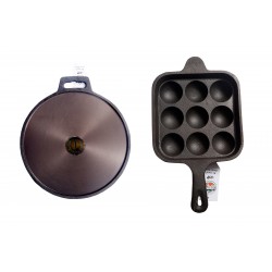 Qualy Investo Single handle 12 inch Dosa Tawa & 9 Cavity Paniyaram Pan with Flat base