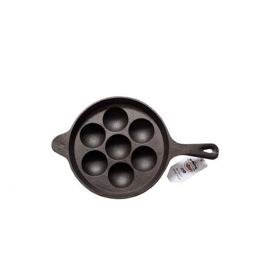 Qualy Investo Combo Cast Iron 10.25 inch Skillet Frying pan tawa and 7 Cavity Paniyaram Pan with Flat ring