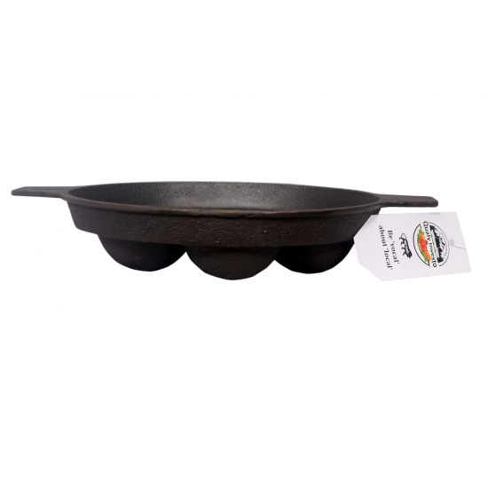 Qualy Investo 7 Cavity Cast Iron Paddu Tawa Appam Patra Paniyarakkal Kuzhi Paniyaram (Black Preseasoned)