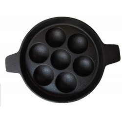 Qualy Investo 7 Cavity Cast Iron Paddu Tawa Appam Patra Paniyarakkal Kuzhi Paniyaram (Black Preseasoned)