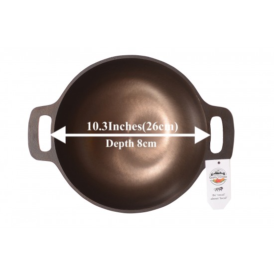 Showing image for Qualy Investo 10 inches Cast Iron Kadai and 9 cavity Cast Iron Paniyaram Pan with flat base Qualy Investo 10 inches Cast Iron Kadai and 9 cavity Cast Iron Paniyaram Pan with flat base image