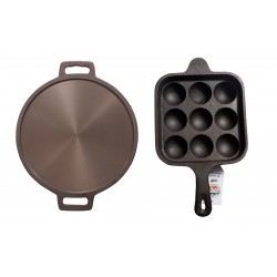 Qualy Investo Combo Cast Iron Dosa Tawa Preseasoned 12 inch (Induction Compatible) Double Handle & Paddu Tawa Appam Patra Paniyarakkal Kuzhi Paniyaram 9 cavity with Handle Qualy Investo Combo Cast Iron Dosa Tawa Preseasoned 12 inch (Induction Compatible) Double Handle & Paddu Tawa Appam Patra Paniyarakkal Kuzhi Paniyaram 9 cavity with Handle
