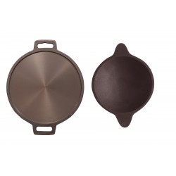 Qualy Investo Combo Cast Iron Dosa Tawa Preseasoned 12 inch (Induction Compatible) Double Handle & Appam Patram Qualy Investo Combo Cast Iron Dosa Tawa Preseasoned 12 inch (Induction Compatible) Double Handle & Appam Patram