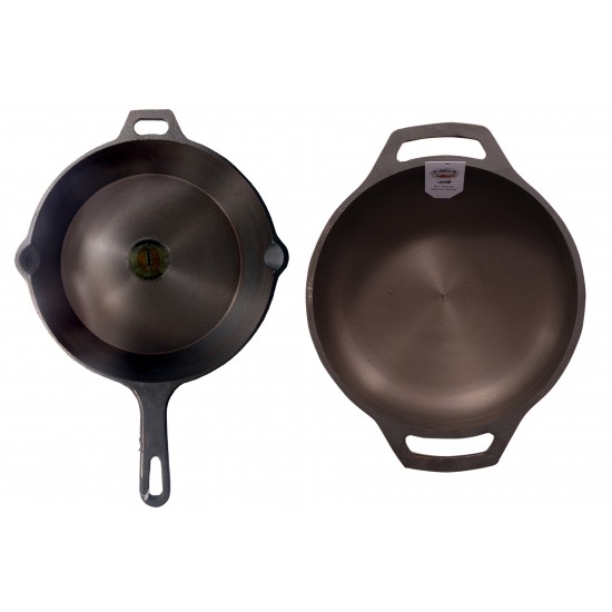 Qualy Investo Combo Cast Iron 10.25 inch Skillet Frying pan tawa and Jumbo skillet 10.3 inches Kadai