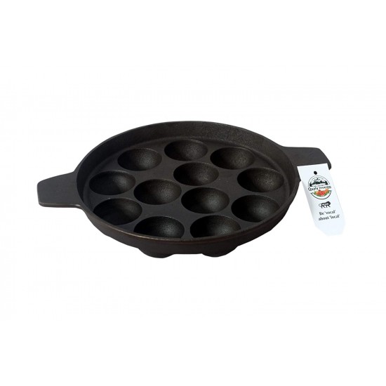 Qualy Investo Pre Seasoned Cast Iron Dosa Tawa with Long Handle (27CM) & Paddu Tawa Appam Patra Paniyarakkal Kuzhi Paniyaram 12 cavity (Black Preseasoned)