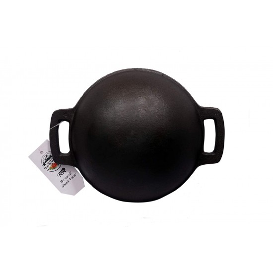 Qualy Investo Traditional Cast Iron Kadai Kadhai woks- Small Size (6.8 Inches Diameter, 1.2 Kg Weight)