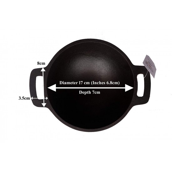 Qualy Investo Traditional Cast Iron Kadai Kadhai woks- Small Size (6.8 Inches Diameter, 1.2 Kg Weight)