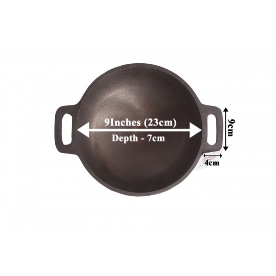 Qualy Investo Traditional Cast Iron Kadai Kadhai woks- Medium Size (9 Inches Diametr, 2.5 Kg Weight) image