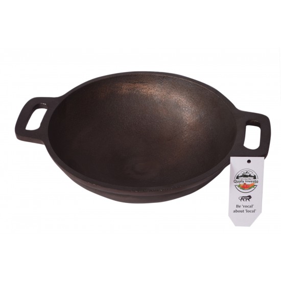 Qualy Investo Traditional Cast Iron Kadai Kadhai woks- Medium Size (9 Inches Diametr, 2.5 Kg Weight) image