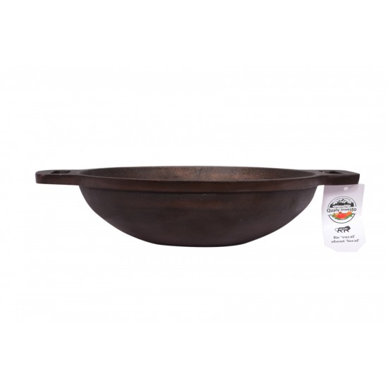 Qualy Investo Traditional Cast Iron Kadai Kadhai woks- Medium Size (9 Inches Diametr, 2.5 Kg Weight) image