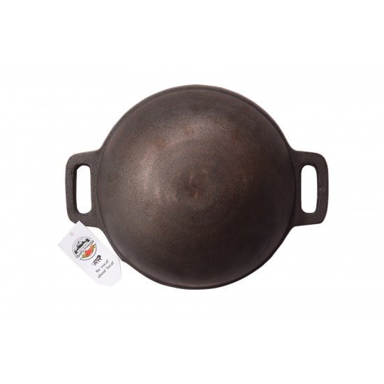 Qualy Investo Traditional Cast Iron Kadai Kadhai woks- Medium Size (9 Inches Diametr, 2.5 Kg Weight)