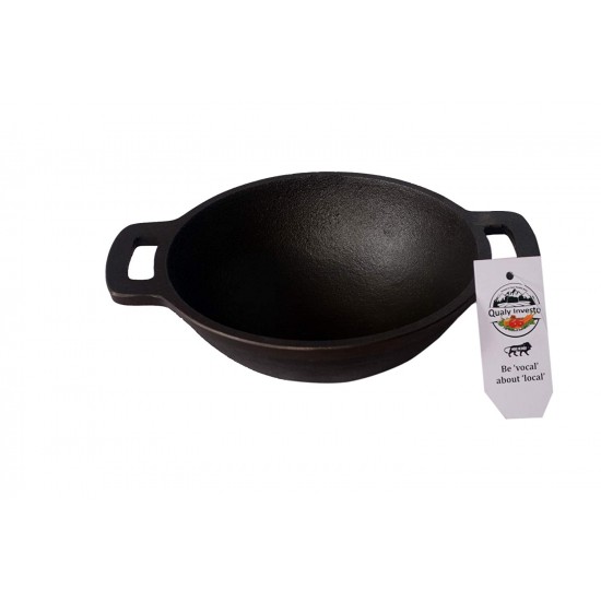 Qualy Investo combo Cast Iron Dosa Tawa Preseasoned 12 inch (Induction Compatible) Double Handle & 6.8 inches Cast Iron Small kadai