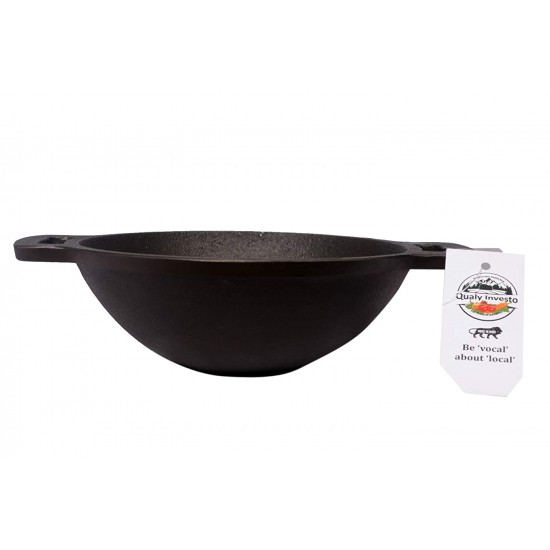 Qualy Investo combo Cast Iron Dosa Tawa Preseasoned 12 inch (Induction Compatible) Double Handle & 6.8 inches Cast Iron Small kadai