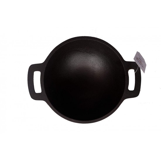 Qualy Investo Traditional Cast Iron Kadai Kadhai woks- Small Size (6.8 Inches Diameter, 1.2 Kg Weight)