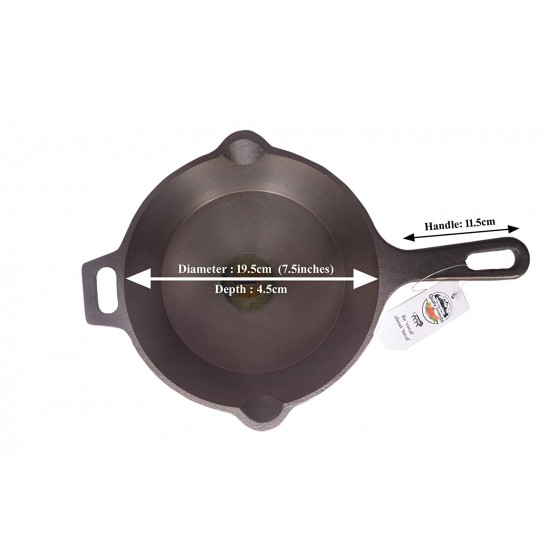 Qualy Investo Pre Seasoned Cast Iron Dosa Tawa with Long Handle (27CM) & Skillet Pan /Frying Pan Tawa 7.5 Inches