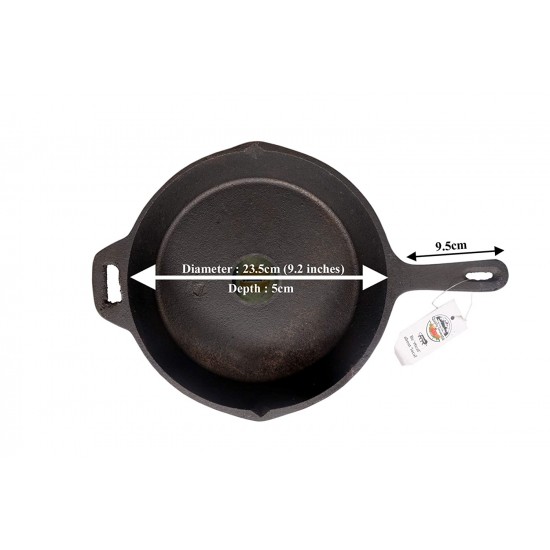 Qualy Investo Pre Seasoned Cast Iron Dosa Tawa with Long Handle (27CM) & Skillet Pan /Frying Pan Tawa 9.2 Inches