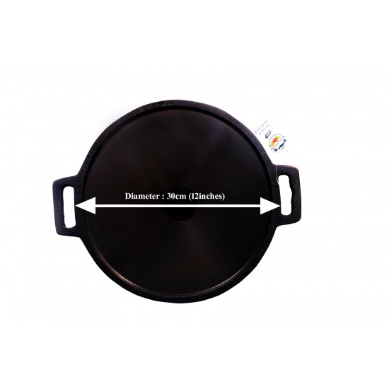 Qualy Investo Cast Iron Pre-Seasoned 12 Inch Dosa Tawa suitable for Gas, Induction and Electric Cooktops