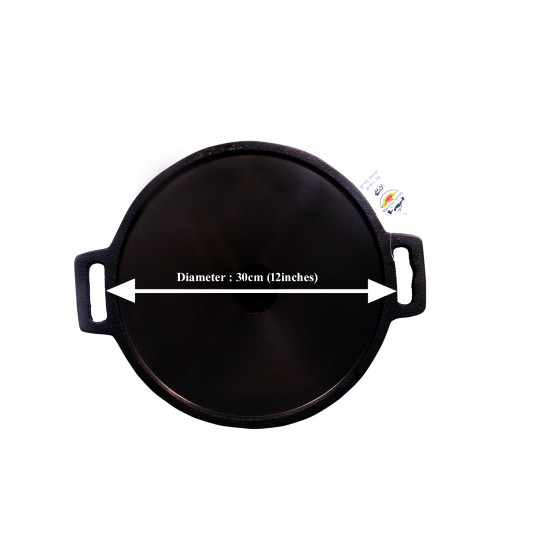 Qualy Investo Combo Cast Iron Dosa Tawa Preseasoned 12 inch (Induction Compatible) Double Handle & Paddu Tawa Appam Patra Paniyarakkal Kuzhi Paniyaram 12 cavity (Black Preseasoned)