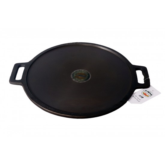 Qualy Investo Combo Cast Iron Dosa Tawa Preseasoned 12 inch (Induction Compatible) Double Handle & Paddu Tawa Appam Patra Paniyarakkal Kuzhi Paniyaram 7 cavity (Black Preseasoned)