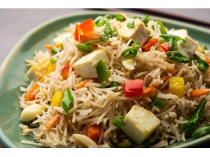 Paneer fried rice recipe in cast iron kadai